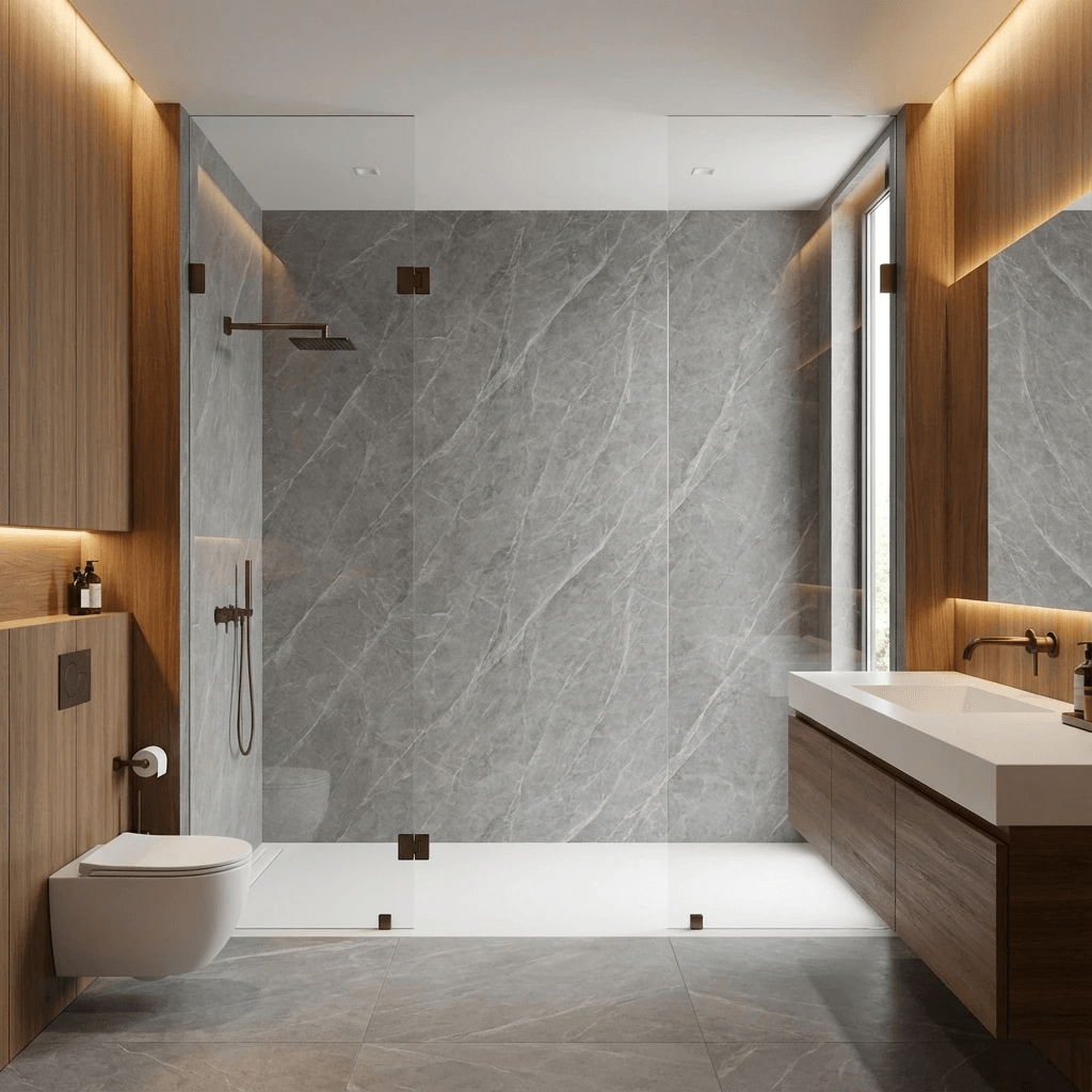 PVC Panel Mat Light Gray kupatilo